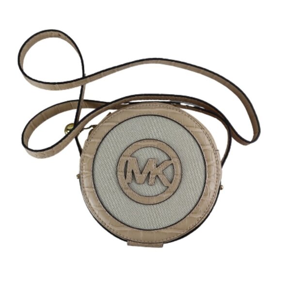 NWT Michael Kors Aidy Cream Canvas Crocodile Embossed Canteen Crossbody Bag - Picture 1 of 7